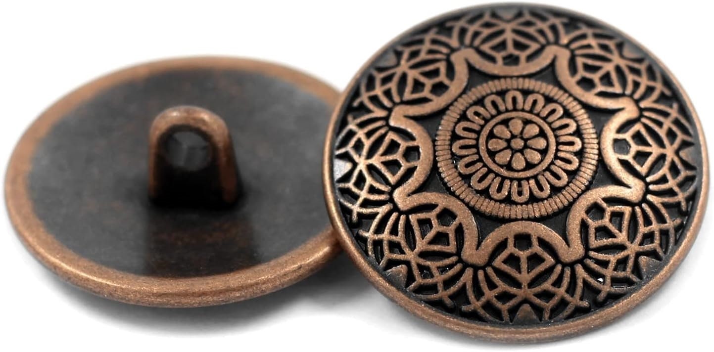 10 Pieces Antique Copper Arabesque Flower Metal Shank Buttons. 25mm (1 ...
