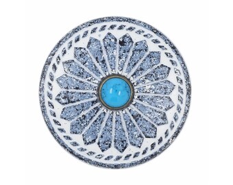 8 Pieces Diamond Flower Assembled with Artificial Turquoise Metal Shank Buttons. 33mm(1-5/16 inch) (Gray Blue Patina)(MTN3072-GBP)