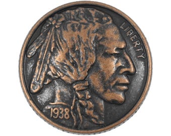 12 Pieces Indian Head Coin Style Metal Shank Buttons. 21mm (13/16 inch) (Antique Copper)(MTN3067-AC)