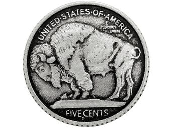 120 Pieces Buffalo Coin Style Metal Shank Buttons. 21mm (13/16 inch) (Antique Silver)(MTN3066-AS)