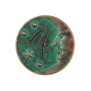 12 Pieces Starry Night Man in The Moon Metal Shank Buttons. 20mm (3/4 inch) (Copper Green)(MTN3060-CG)
