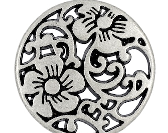 12 Pieces Vine Flower Metal Shank Buttons. 20mm (3/4 inch) (Antique Silver)