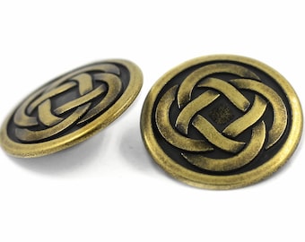 10 Pieces Tiny Celtic Knot Metal Shank Buttons. 25mm (1 inch) (Antique Brass)(MTN3036-25-AB)