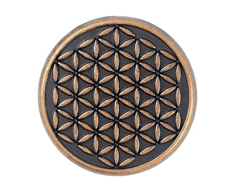 10 Pieces Antique Copper Flower of Life Carving Metal Shank Buttons. 25mm (1 inch)