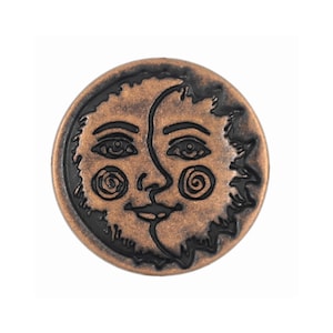 12 Pieces Sun Moon Face Symbol Metal Shank Buttons. 20mm (3/4 inch) (Antique Copper)(MTN3092-AC)