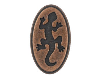 12 Pieces Gecko Lizard Pattern Oval Metal Shank Buttons. 25mm (1 inch) (Antique Copper)(MTN3089-AC)