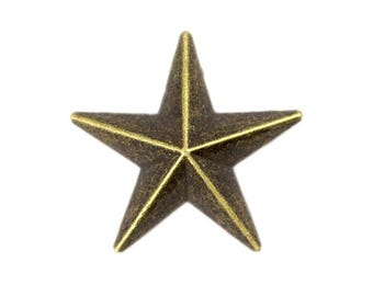 10 Pieces Star Antique Brass Color Metal Shank Buttons. 28mm.(MTN3001-AB)