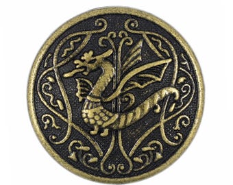 10 Pieces Spitfire Celtic Dragon Metal Shank Buttons. 25mm (1 inch) (Antique Brass)(MTN3057-AB)
