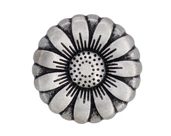 12 Pieces Morning Flower Metal Shank Buttons. 14mm (9/16 inch) (Antique Silver)(MTN3065-AS-15)