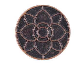 12 Pieces Lotus Blossom Metal Shank Buttons. 20mm (3/4 inch) (Dark Copper)(MTN3009-DC)