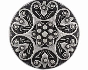12 Pieces Carved Floret Metal Shank Buttons. 20mm (3/4 inch) (Antique Silver)(MTN1081-AS)