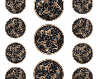 Celtic Horses Metal Shank Buttons. Blazer Button Set. 3 Pcs of 25mm, 8 Pcs of 18mm (Antique Copper)(MTN2407-AC-1825)