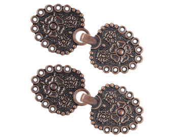 4 Pairs Romantic Bouquet Cape or Cloak Clasp Fasteners. 62mm x 25mm Fastened. Sew On Hooks and Eyes  (Antique Copper)