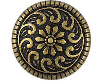 12 Pieces Sea Wave and Flower Metal Shank Buttons. 23mm (7/8 inch) (Antique Brass)(MTN0228-AB)