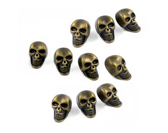 10 Pieces Skull Antique Brass Buttons. 25mmX16mm. (Antique Brass)