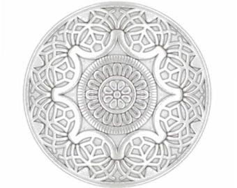 10 Pieces Arabesque Flower Metal Shank Buttons. 25mm (1 inch) (Silver)(MTN3054-SS)