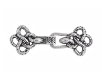 Bezelry 6 Pairs Snake Sew On Hook And Eye Cloak Clasp Fasteners. 55mm x 20mm. (2-1/8 inch x 3/4 inch) Fastened.(Antique Silver)