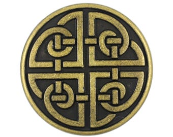 10 Pieces Celtic Shield Knot Metal Shank Buttons. 25mm (1 inch) (Antique Brass)(MTN3037-AB)
