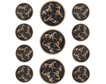 Celtic Horses Metal Shank Buttons. Blazer Button Set. 3 Pcs of 25mm, 8 Pcs of 18mm (Antique Copper)(MTN2407-AC-1825)