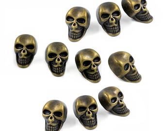 10 Pieces Skull Antique Brass Buttons. 25mmX16mm. (Antique Brass)