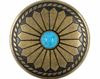 8 Pieces Diamond Flower Assembled with Artificial Turquoise Metal Shank Buttons. 33mm(1-5/16 inch) (Antique Brass)(MTN3072-AB)