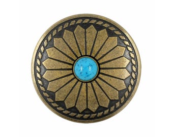 8 Pieces Diamond Flower Assembled with Artificial Turquoise Metal Shank Buttons. 33mm(1-5/16 inch) (Antique Brass)(MTN3072-AB)