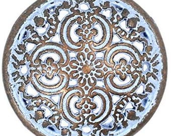 12 Pieces Flowery Engraving Copper Blue Openwork Metal Shank Buttons 18mm (11/16 inch)(MTN2623-CB)