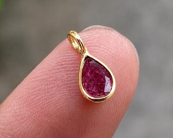 Gold Teardrop Ruby Charm: Handmade Bezel Pendant (5x3 mm)