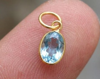 Handmade Solid Gold Blue Topaz Charm Pendant