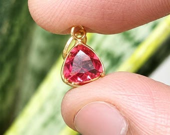 Handmade Ruby Solid Gold Charm Pendant - Gemstone Dainty Jewelry