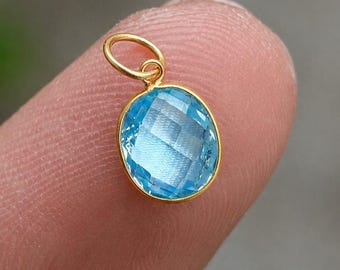 Handmade Gold Blue Topaz Charm Pendant - Oval Gemstone