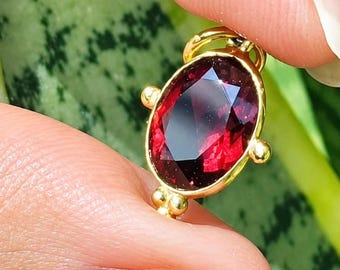 Dainty Solid Gold Garnet Charm Pendant: Handmade Gemstone