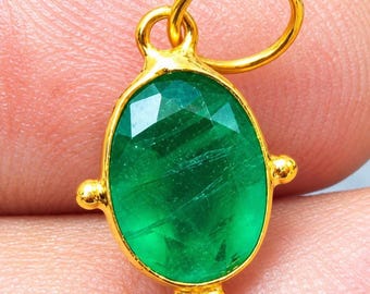 Emerald Solid Gold Charm – Pendant Handmade Dainty Gemstone Jewelry