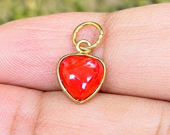Solid Gold Coral Charm Pendant - Handmade Gemstone Jewelry