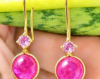 Handmade Gold Tourmaline Ruby Earrings: Red Gemstone Jewelry