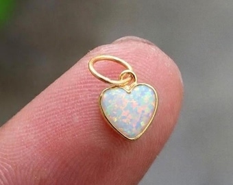 Ethiopian Opal Gold Heart Charm –  Solid Gold Pendant, Handmade Dainty Gemstone Jewelry