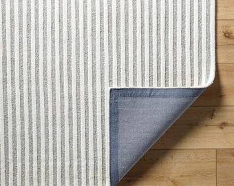 Modern Striped Neutral Rug | Grey & Ivory Minimalist Carpet | Hand Tufted Style Area Rug | Living Room Bedroom Decor | Custom Size Rug