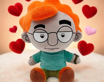 Ravissante poupée en peluche pour garçon avec des lunettes, personnage kawaii, peluche douce