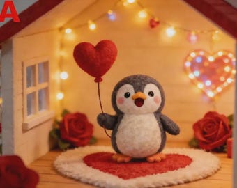 Pingouin en forme de coeur en feutre Saint valentin coeur design cadeau peluche décoration couple cadeau
