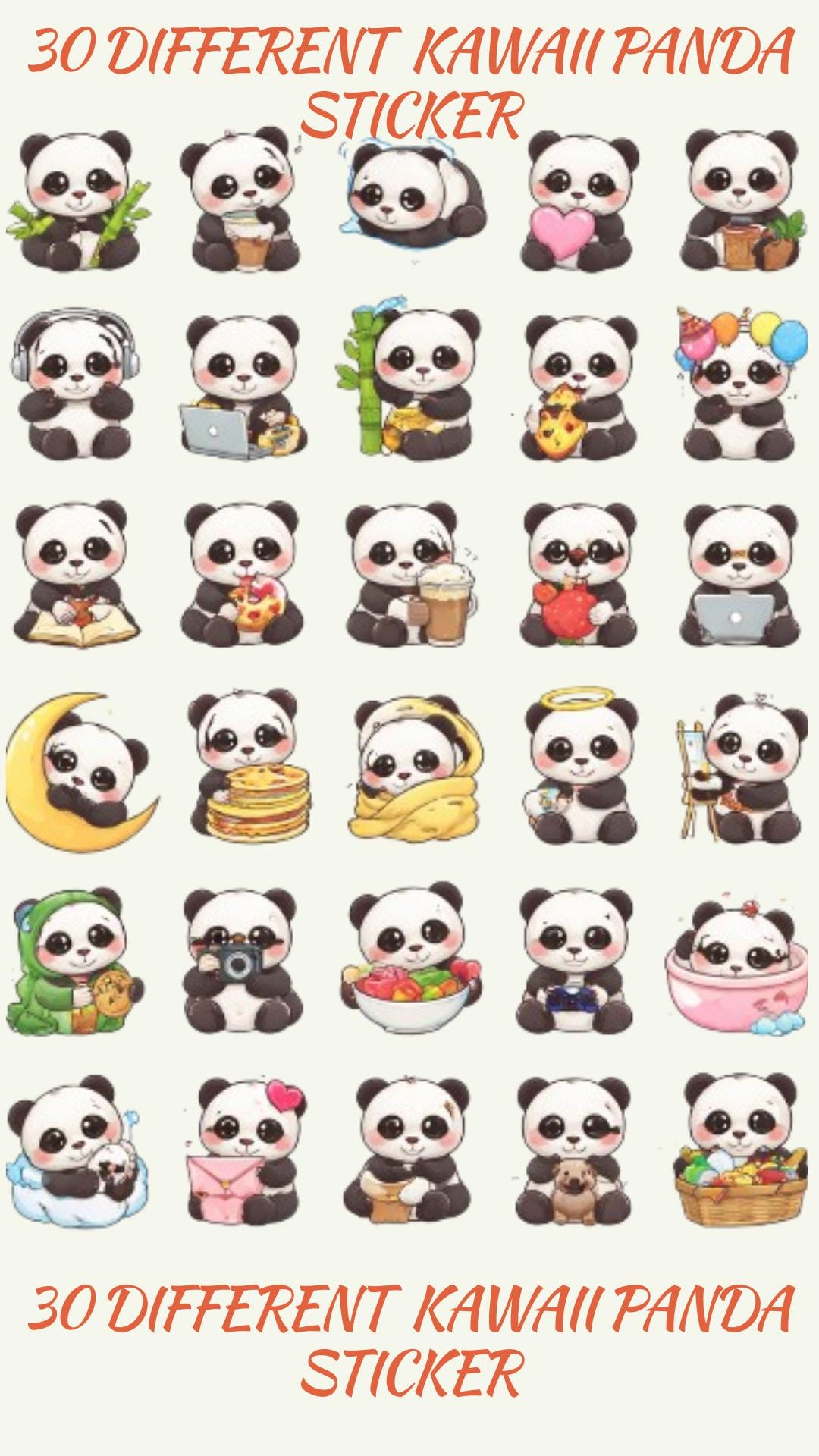 Kawaii Panda Sticker Pack | 30 Cute Panda Stickers PNG | Digital ...