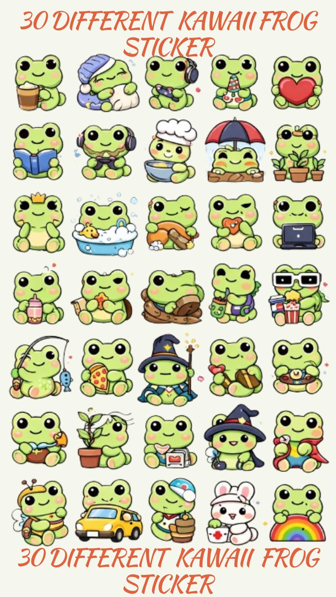 Kawaii Frog Sticker Pack | 30 Cute Frog Stickers PNG | Digital Download ...