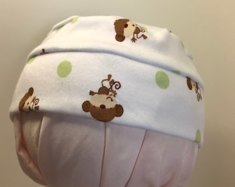100% Cotton Toddler Green Dot Monkeys Hat