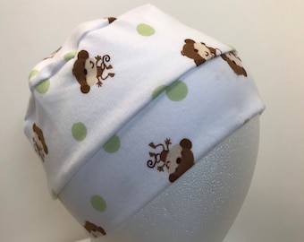 100% Cotton Child Green Dot Monkey Hat