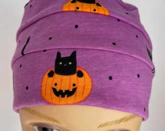 100% Cotton Adult Cats N Pumpkins Jersey Knit Hat