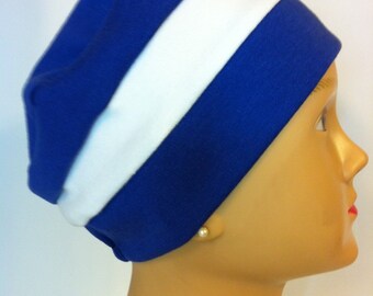 100% Cotton Adult Royal Blue and White Hat