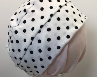 100% Cotton Toddler Black Dots on White Jersey Knit Hat