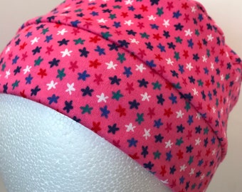 100% Cotton Child Mini Flowers on Pink Hat