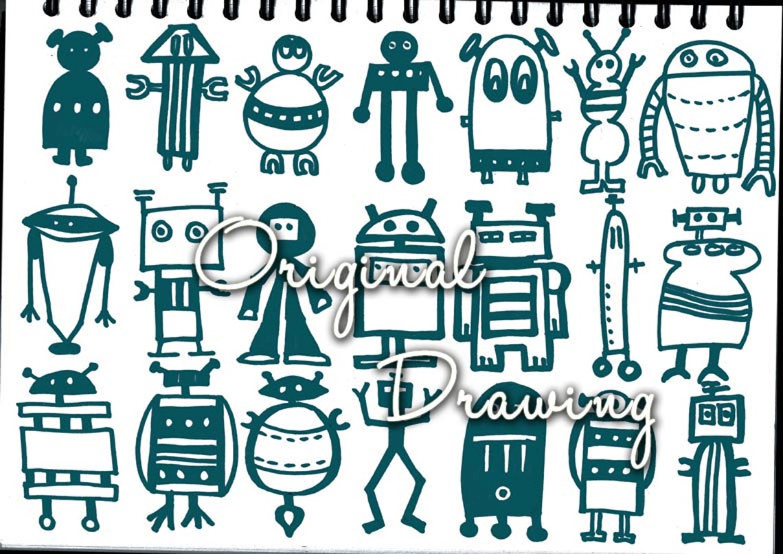Robots wall decal LARGE size removable multiple robots Etsy