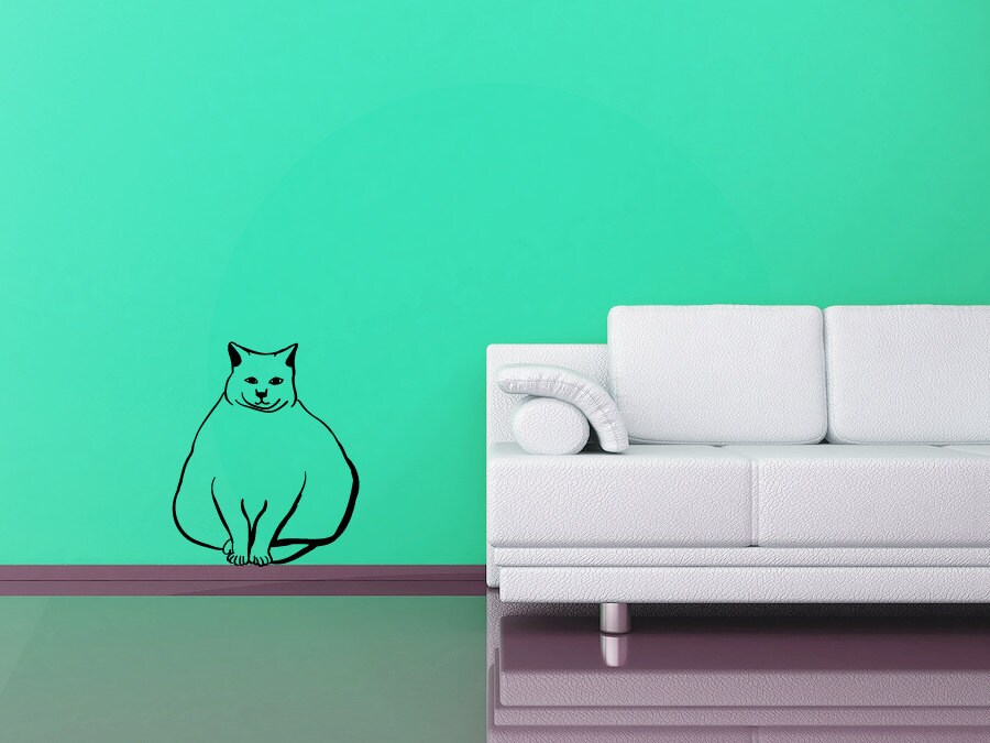 Fat Cat wall decal chubby feline wall decor Etsy
