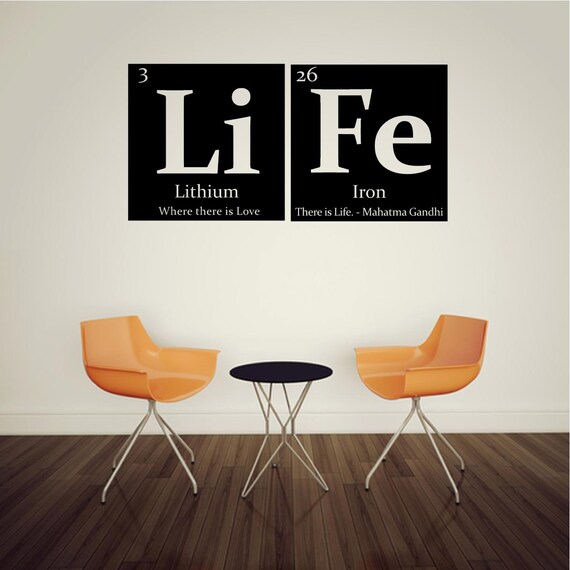 Periodic Table Of Elements Life Vinyl Wall Decal With Gandhi Quote